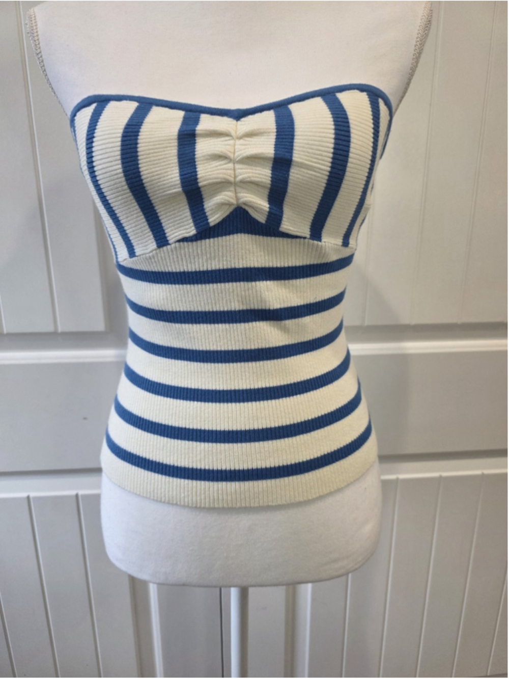 NWT Favorite Daughter Tube Top Blue White Stripe Ribbed Knit Size M Repair Spot